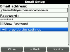 I will provide the settings to add this email account