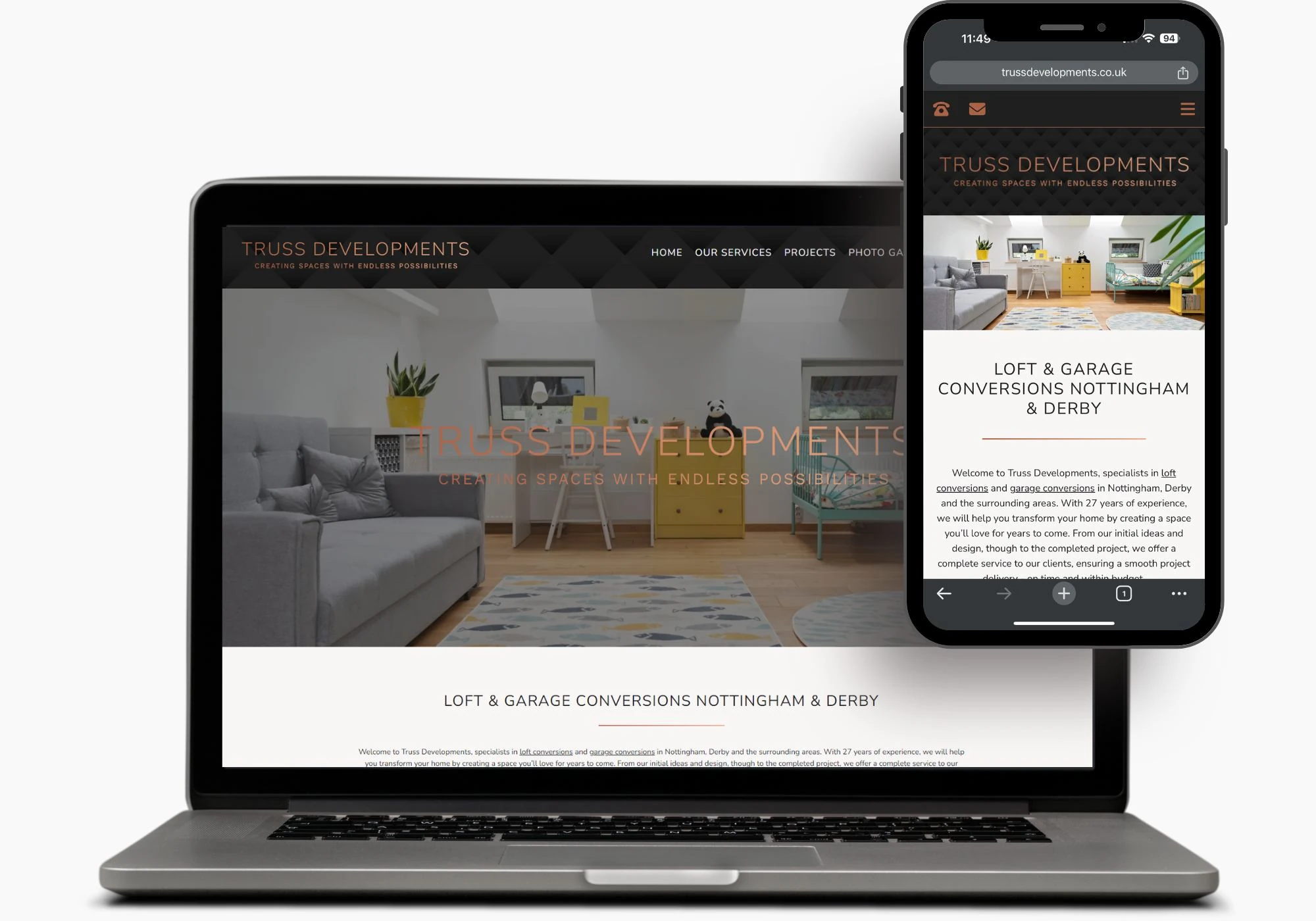 Screenshot of Truss Developments' website