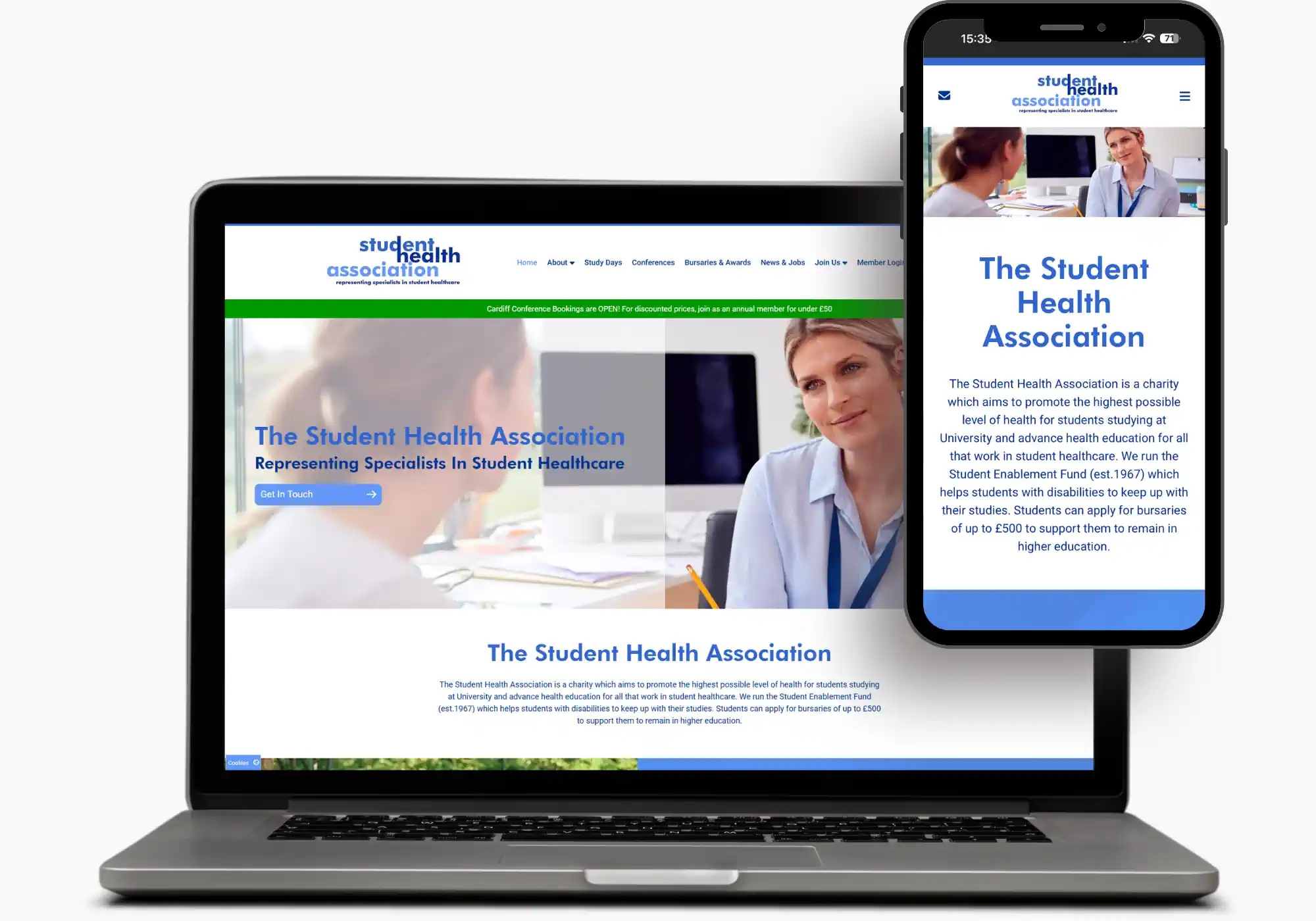 image of a laptop and mobile phone displaying a website screen